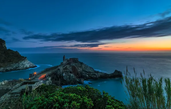 Море, ночь, берег, Liguria, Portovenere