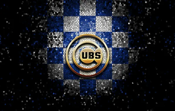 Wallpaper, sport, logo, baseball, glitter, checkered, MLB, Chicago Cubs