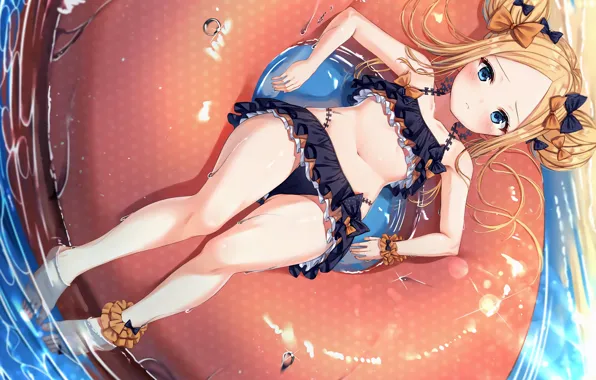 Girl, sexy, long hair, sea, anime, water, blue eyes, beautiful