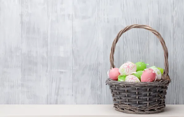Корзина, Пасха, spring, Easter, eggs, decoration, basket, Happy