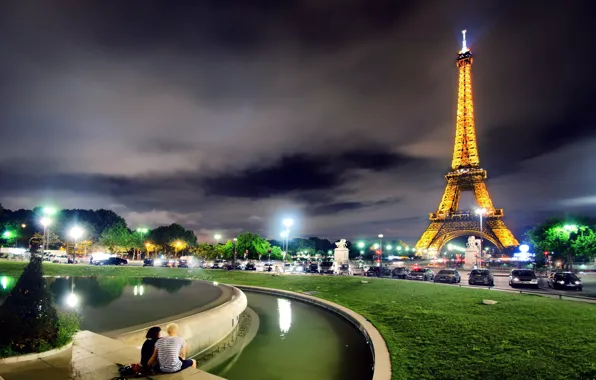 Картинка ночь, город, Париж, башня