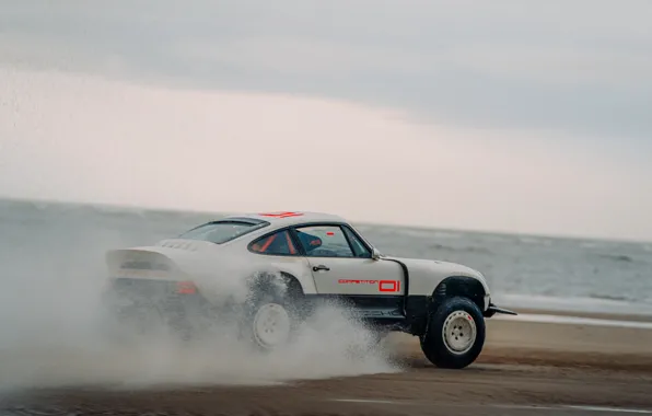 Картинка вода, брызги, берег, 911, Porsche, водоём, 964, AWD