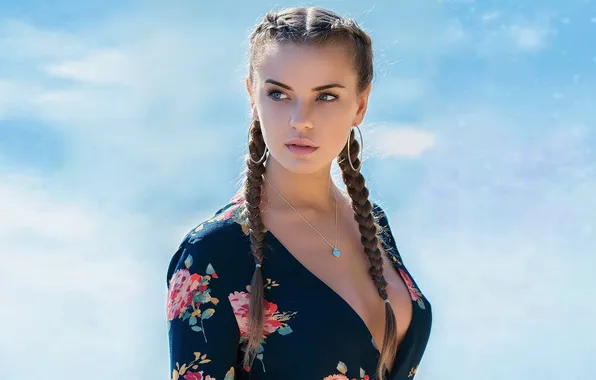 Взгляд, модель, косички, красотка, Julia, Daniel Bidiuk