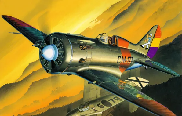 Картинка авиация, истребитель, арт, самолёт, И-16, советский, на вооружении Испании