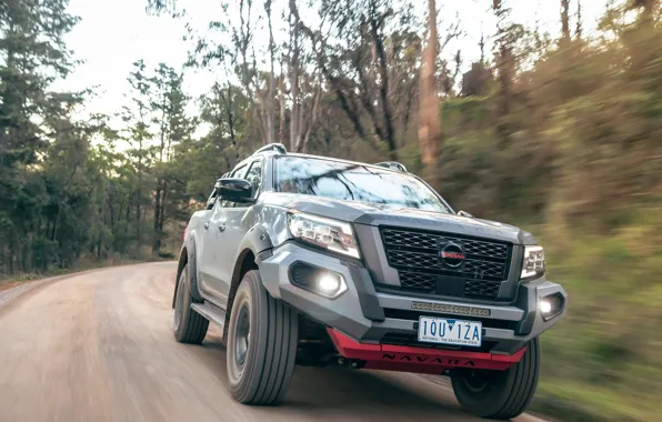 Дорога, лес, деревья, скорость, 2021, Nissan Navara, PRO-4X Warrior, Dual Cab