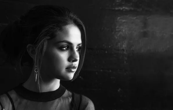 Портрет, черно-белое, знаменитость, Selena Gomez