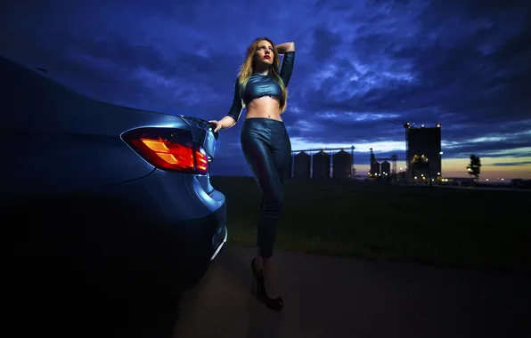 Картинка BMW, Girl, Car, Legs, Sexy, Auto, Model, Blue
