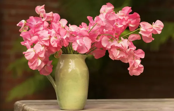 Картинка цветы, стол, розовый, букет, кувшин