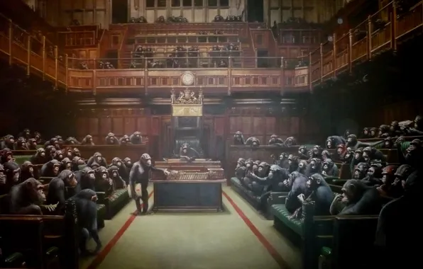 Картинка обезьяны, Banksy, парламент, бэнкси, чиновники