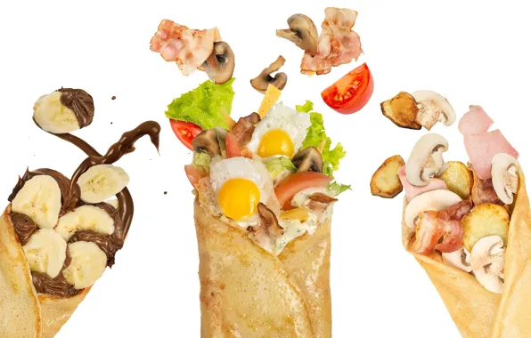 Белый фон, блины, начинка