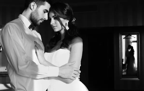Картинка девушка, фото, мужчина, невеста, свадьба, жених, Черно - белое