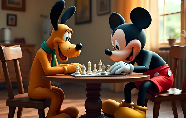 Мультик, шахматы, cartoon, chess, микки маус, Mickey Mouse, Pluto, плуто