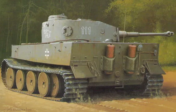 Рисунок, танк, немецкий, PzKpfw VI, WW2, тяжёлый, первого, первой