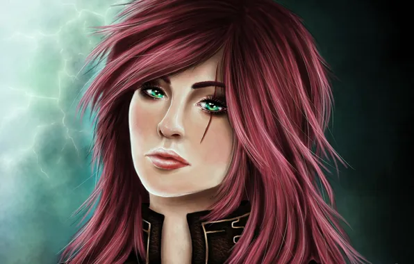 Девушка, лицо, фон, арт, League of Legends, Katarina
