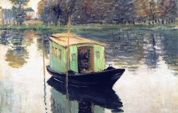 Картинка пейзаж, картина, Клод Моне, The Studio Boat