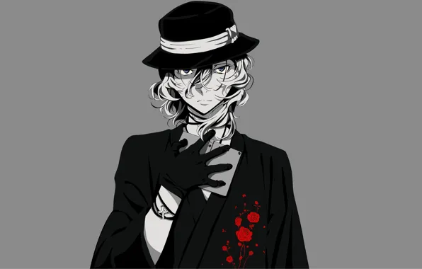 Картинка розы, шляпа, парень, Bungou Stray Dogs, Великий из бродячих псов