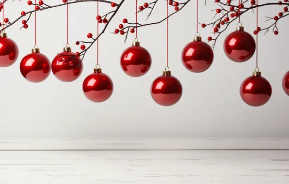 Украшения, фон, шары, Новый Год, Рождество, red, new year, happy