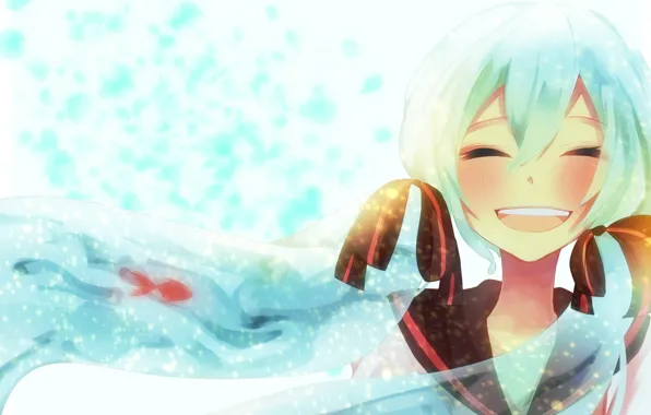 Счастье, улыбка, девочка, Hatsune Miku, Vocaloid, вокалоид, Female, Long Hair