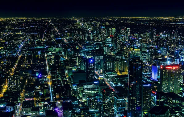 Ночь, город, огни, здания, панорама, Canada, небоскрёбы, Toronto