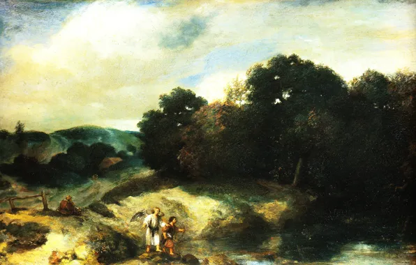 Картина, мифология, Ян Ливенс, Jan Lievens, Пейзаж с Товием и ангелом