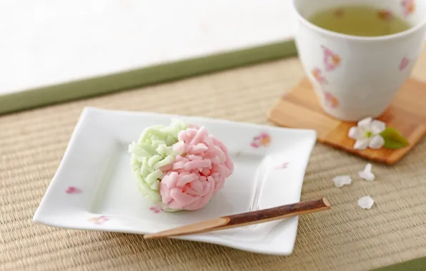 Japan, десерт, блюдце, чашка чая, wagashi