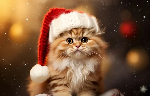 Кошка, кот, взгляд, снег, поза, темный фон, котенок, портрет
