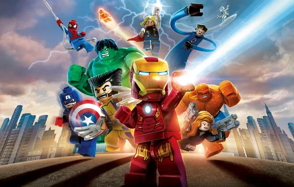 Дорога, город, человечки, герои, лего, супергерои, LEGO: Marvel Super Heroes