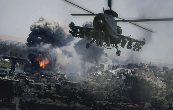 Дым, вертолёт, Military helicopter