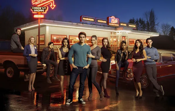 Картинка сериал, Riverdale, Camila Mendes, Keneti Fitzgerald, Cole Sprouse, Lili Reinhart, Ривердэйл