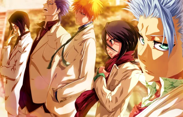 Картинка Bleach, Ichigo Kurosaki, anime, art, Rukia Kuchiki, Toshiro Hitsugaya, Grimmjow Jaegerjaquez, Uryuu Ishida