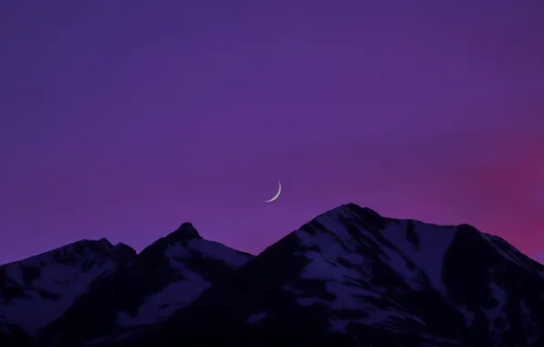 Картинка небо, снег, горы, луна, Канада, Canada, British Columbia, Британская Колумбия