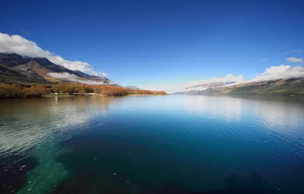 Осень, облака, деревья, горы, озеро