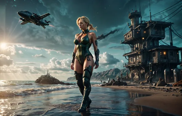 Девушка, улица, Cammy, Street Fighter, изображение сгенерировано ИИ