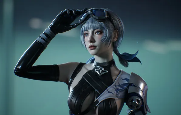 Картинка science fiction, twintails, CGI, mechanical arm, angle view, Lisa Kim