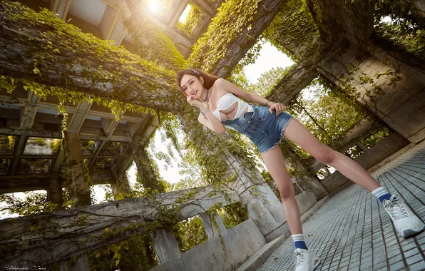 Asian, women, underboob, fisheye lens, overgrown, Max Chang