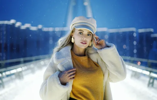 Картинка зима, взгляд, девушка, снег, блондинка, Ольга, Сергей Чурносов