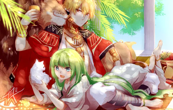 Животные, романтика, лев, двое, Гильгамеш, Fate / Grand Order, Судьба великая кампания