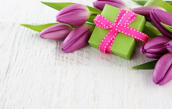 Цветы, коробка, подарок, букет, лента, тюльпаны, fresh, flowers