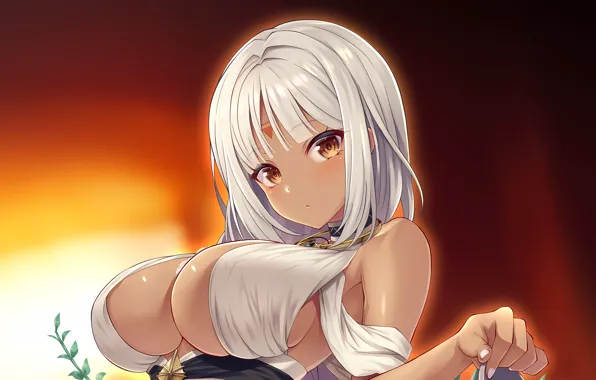 Girl, sexy, cleavage, blouse, long hair, boobs, anime, beautiful