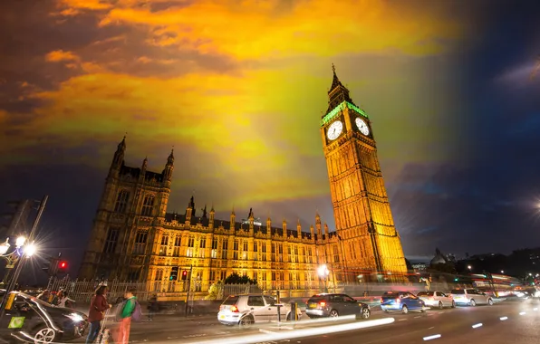 Картинка небо, ночь, город, фото, Лондон, дороги, дома, Великобритания