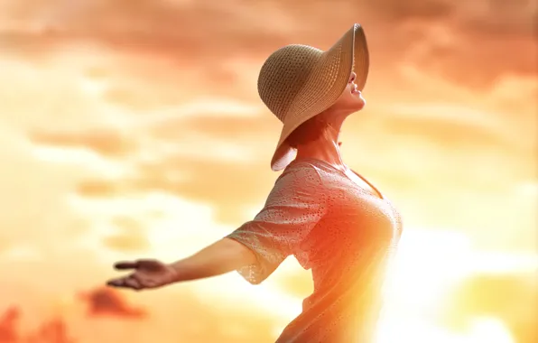 Картинка hat, woman, sunset, freedom