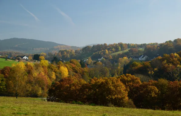 Осень, деревья, горы, природа, поля, colors, Германия, trees