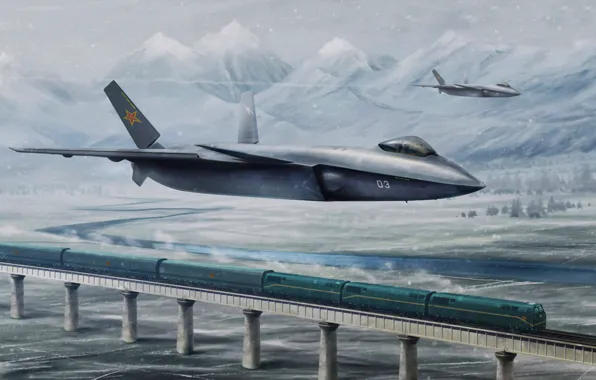 Картинка war, art, airplane, china, painting, jet, J-20