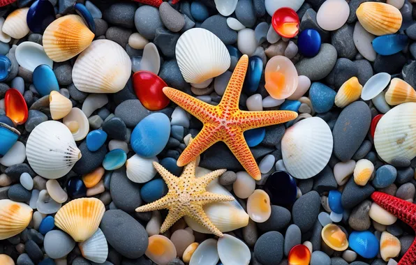 Пляж, галька, камни, фон, colorful, ракушки, beach, texture