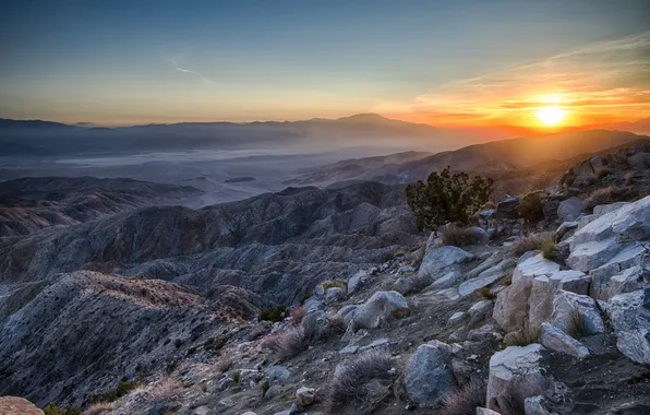 Картинка горы, камни, рассвет, пустыня, California, Riverside County