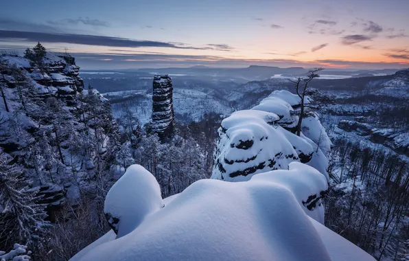 Картинка зима, лес, снег, горы, Германия, сугробы, Germany, Саксонская Швейцария