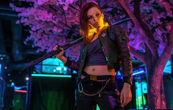 Картинка girl, katana, cosplay, Cyberpunk 2077