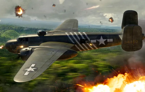 Бомбардировщик, USAF, B-25 Mitchell, Боевой самолёт, B-25H
