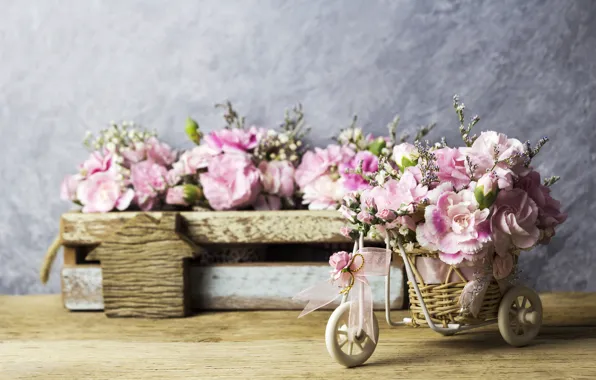 Картинка цветы, лепестки, розовые, vintage, wood, pink, flowers, beautiful