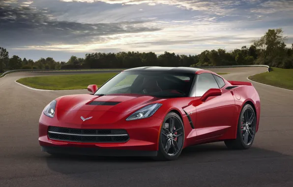 Красный, купе, Corvette, Chevrolet, суперкар, спорткар, Coupe, корвет